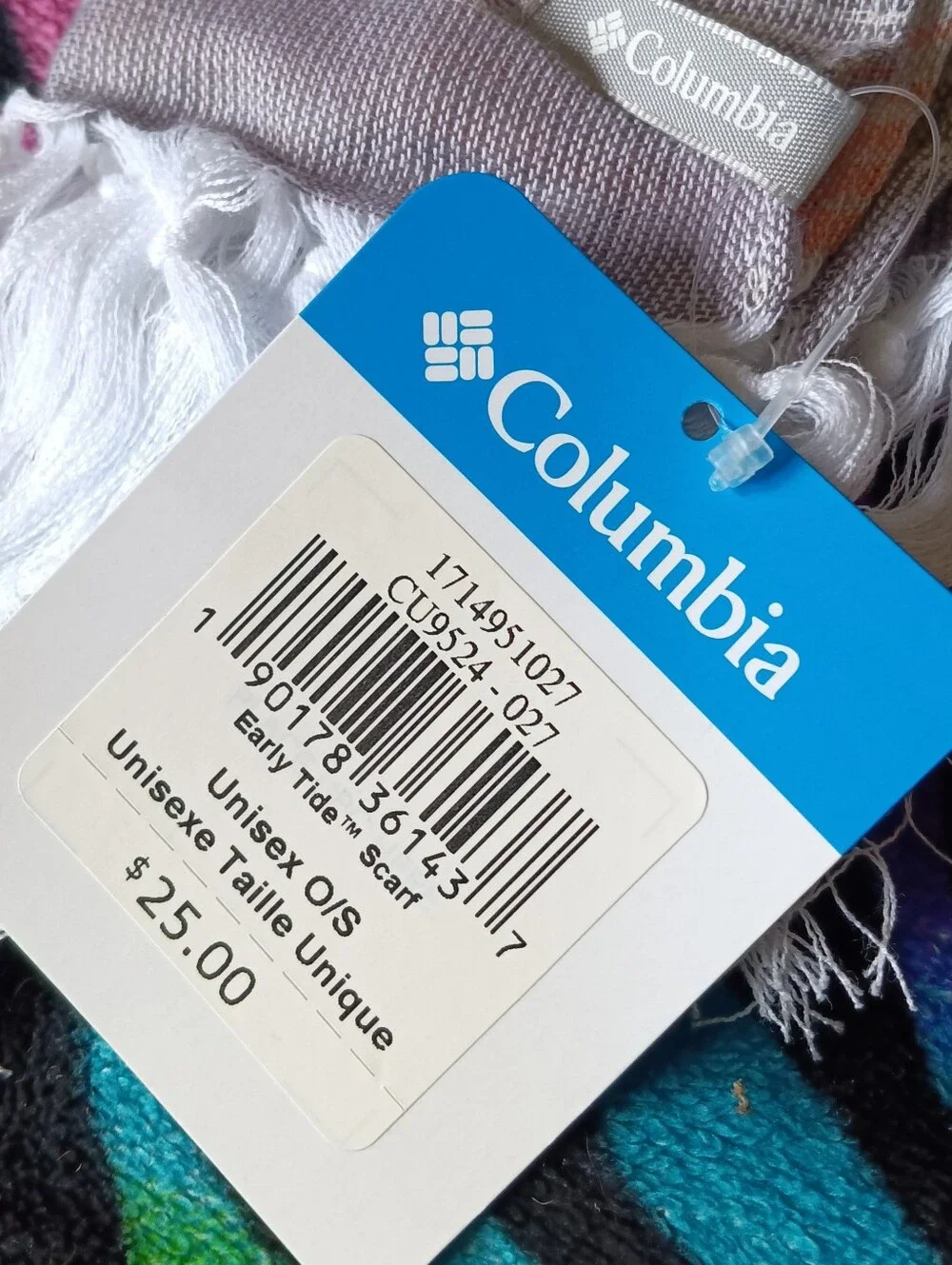 🖤NWT Columbia Early Tide Cotton Scarf Striped Blue Tassles One Size Unisex